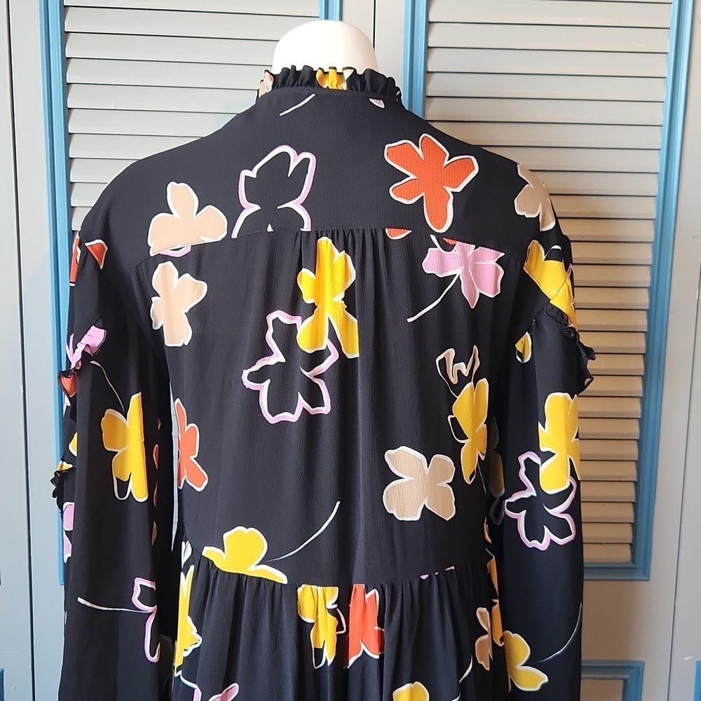 Ted Baker London Yviee Chuck Ruffle Long Sleeve Floral Midi Dress in Black - Picture 11 of 14